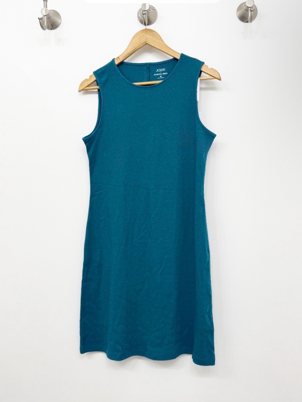J. Crew Essentials cotton knit sleeveless tank dress teal blue sz medium capsule - Picture 3 of 6